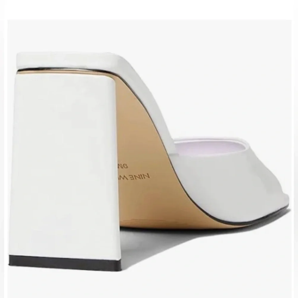 Nine West® Yougo 3 white patent square‎ toe mule heels size 10 brand new